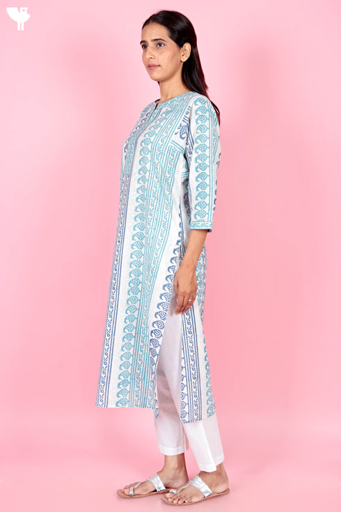 Cambric Cotton Kurta In Block Print